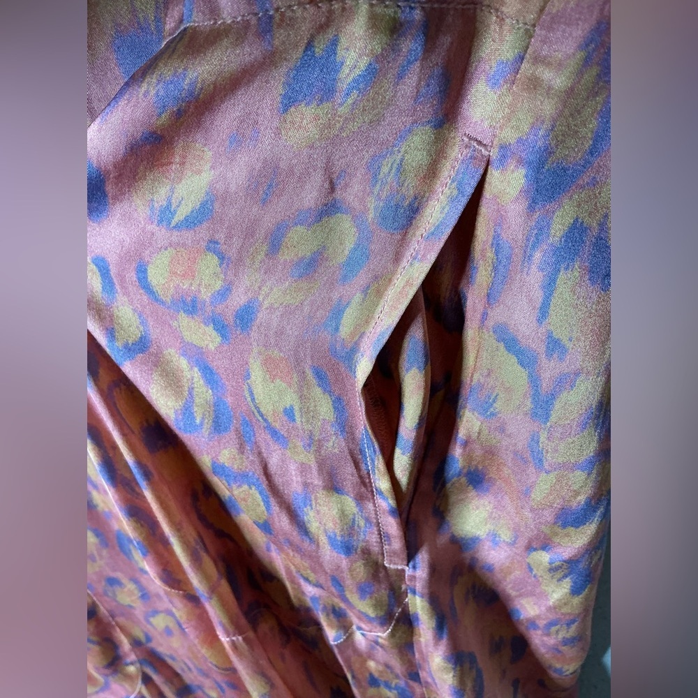 Anthropologie Daily Practice Jumpsuit Leopard Print V-Neck Wide Leg Pink/Yellow - Picture 7 of 10